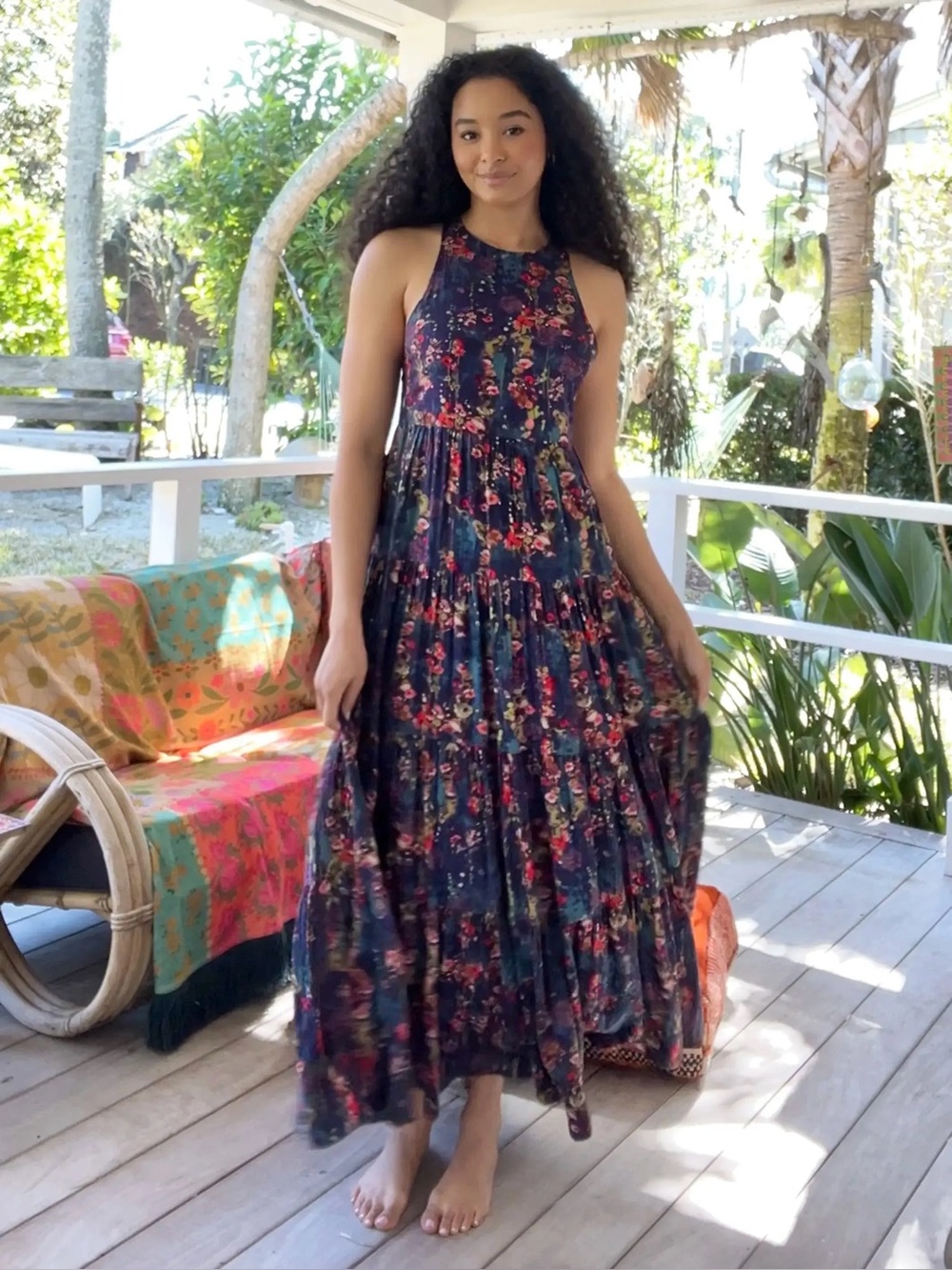 Natural Life Halle Printed Halter Maxi Dress - Watercolor Floral Size XL